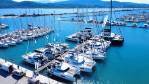 Anchoring in a Greek Marina.